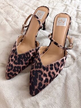 Dolce Vita Leopard Print Pointed Toe Ankle-Strap Heels - Brown/Black